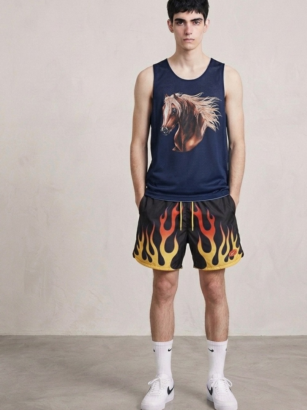Supreme Navy Blue Tank Top with Brown Horse Graphic